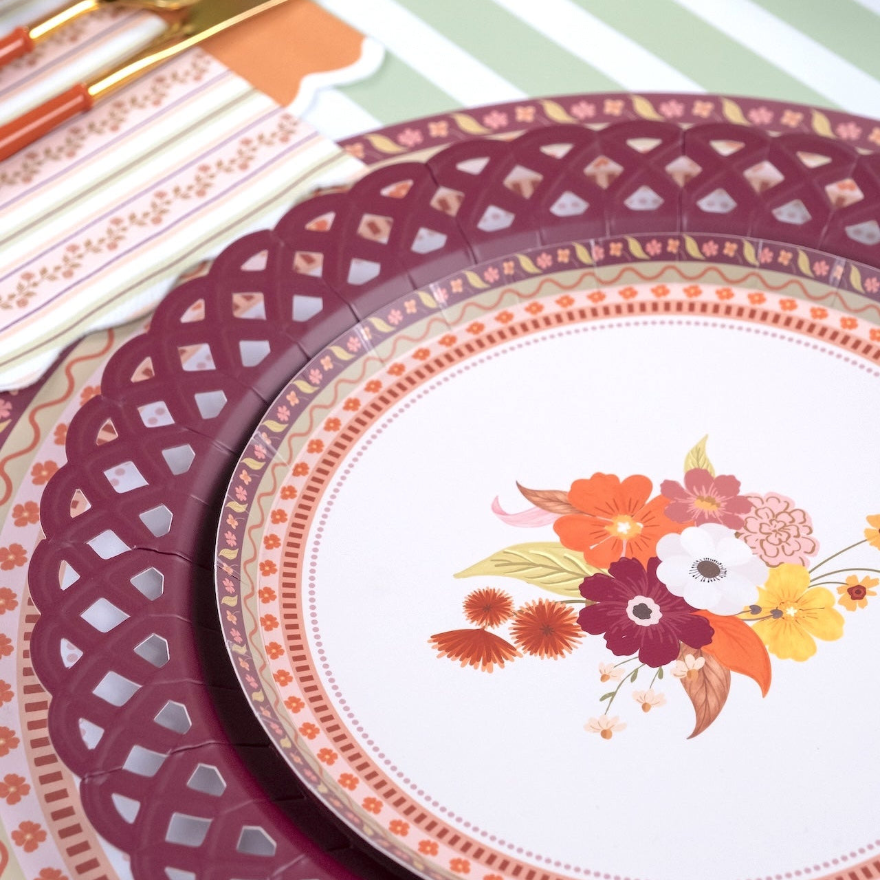 Burgundy Basketweave Dinner Plates