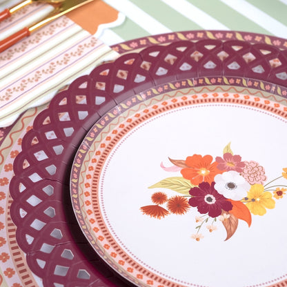 Burgundy Basketweave Dinner Plates