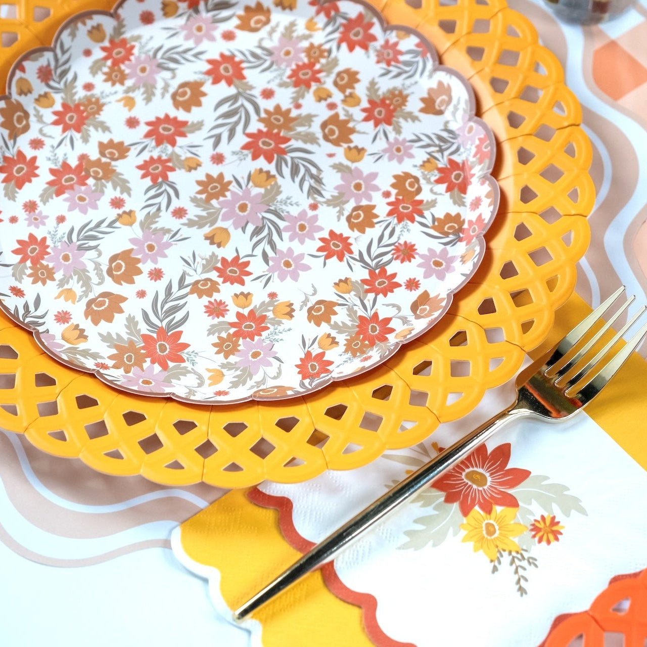Marigold Yellow Basketweave Dinner Plates