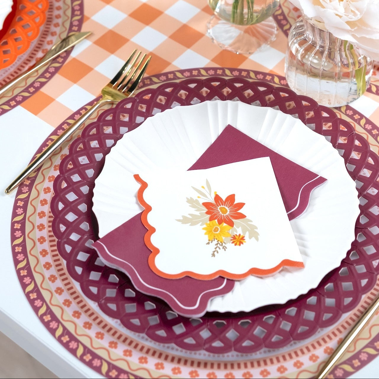Burgundy Basketweave Dinner Plates
