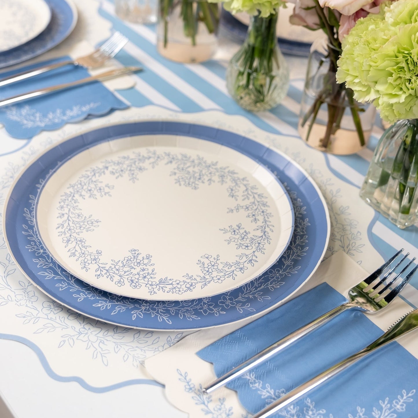 Dusty Blue Striped Table Runners- Pre Order Ships January 20th