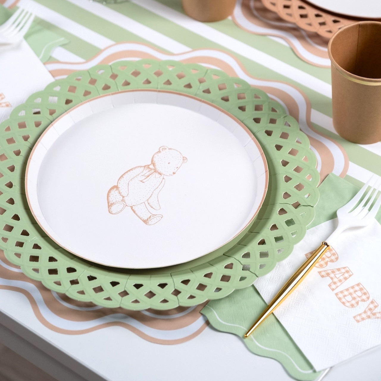 Beige Precious Baby Plaid Cocktail Napkins