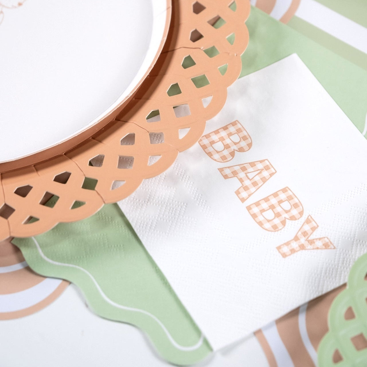 Beige Precious Baby Plaid Cocktail Napkins