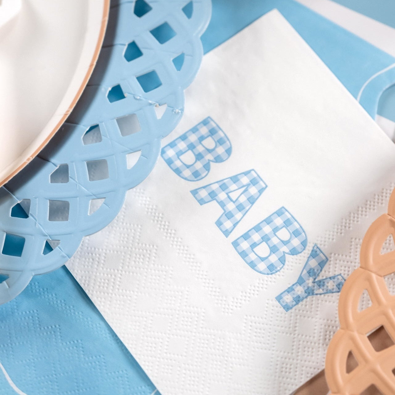 Blue Precious Baby Plaid Cocktail Napkins