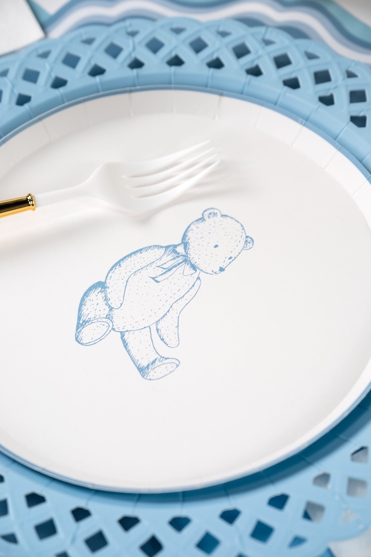 Blue Precious Baby Bear Dessert Plates