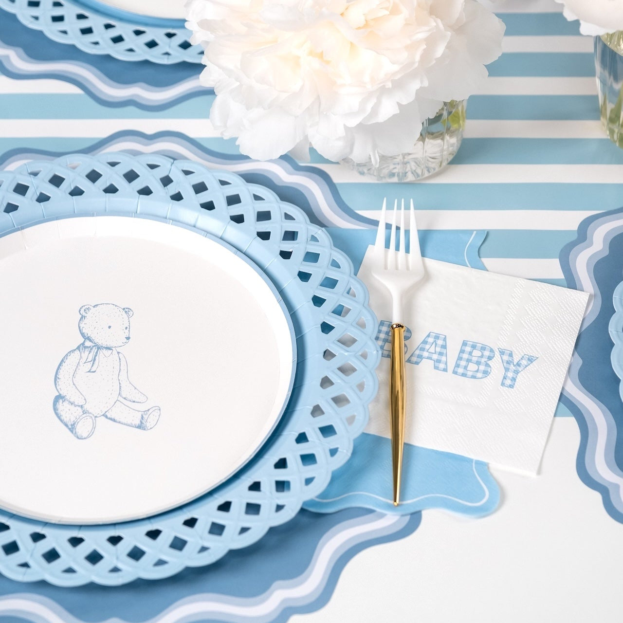 Blue Precious Baby Plaid Cocktail Napkins