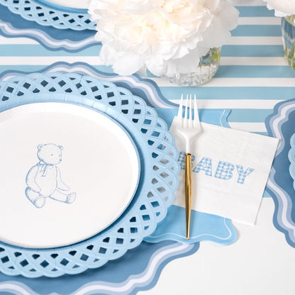 Blue Precious Baby Plaid Cocktail Napkins