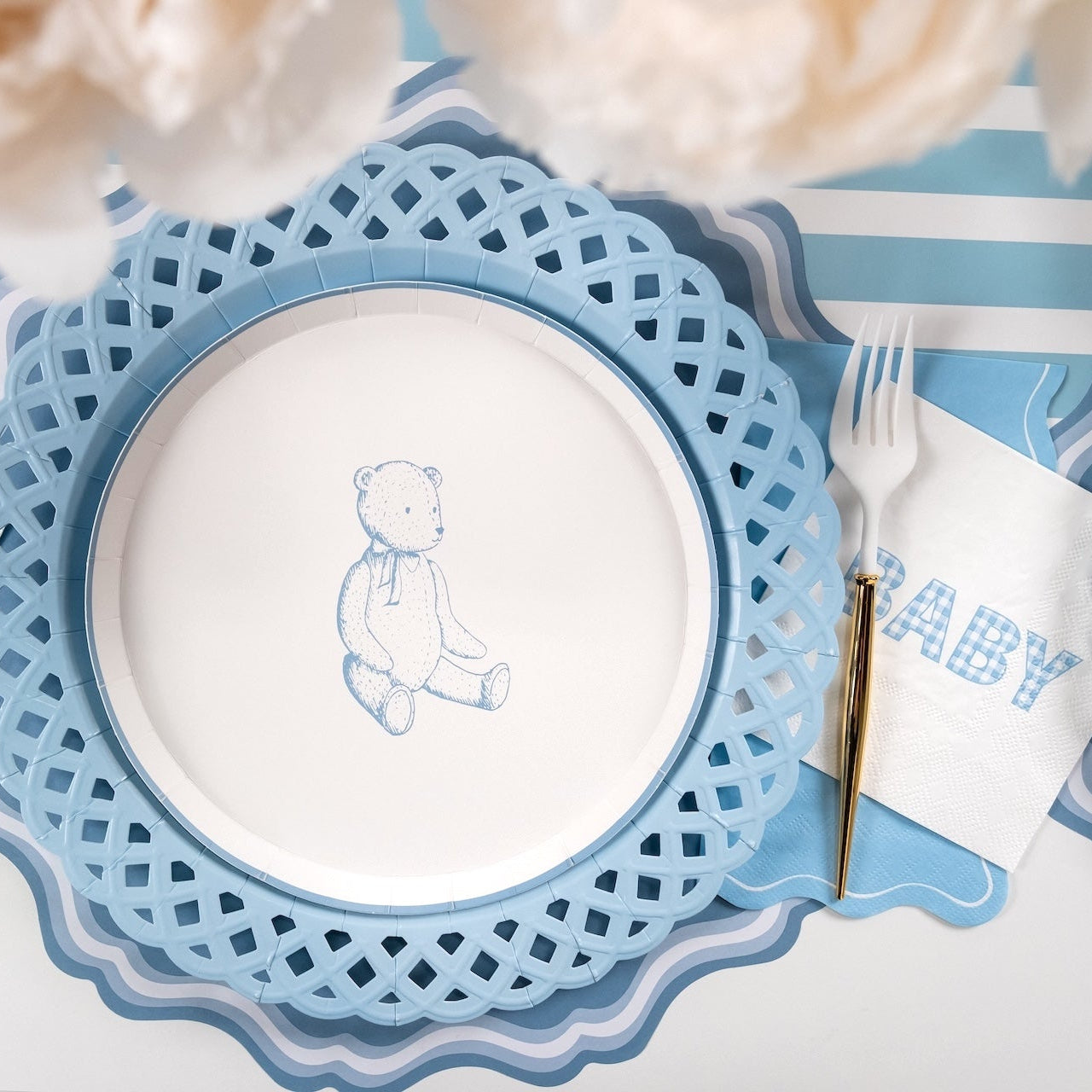 Blue Precious Baby Bear Dessert Plates