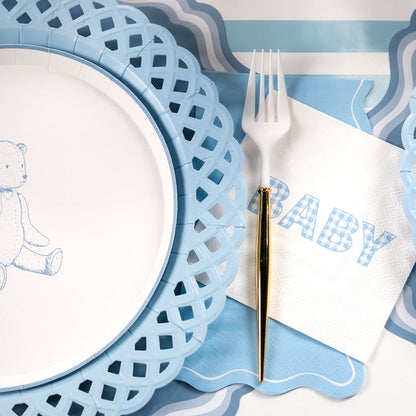 Blue Precious Baby Plaid Cocktail Napkins