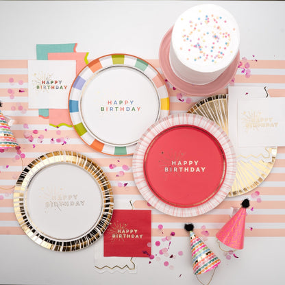 White Happy Birthday Dessert Plates