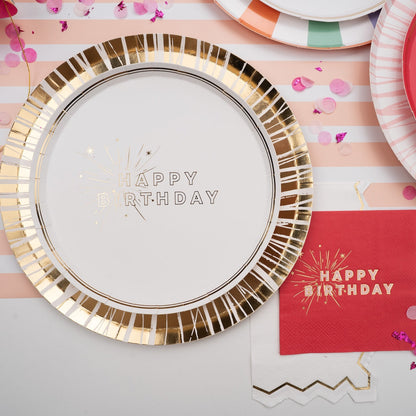 White Happy Birthday Dessert Plates