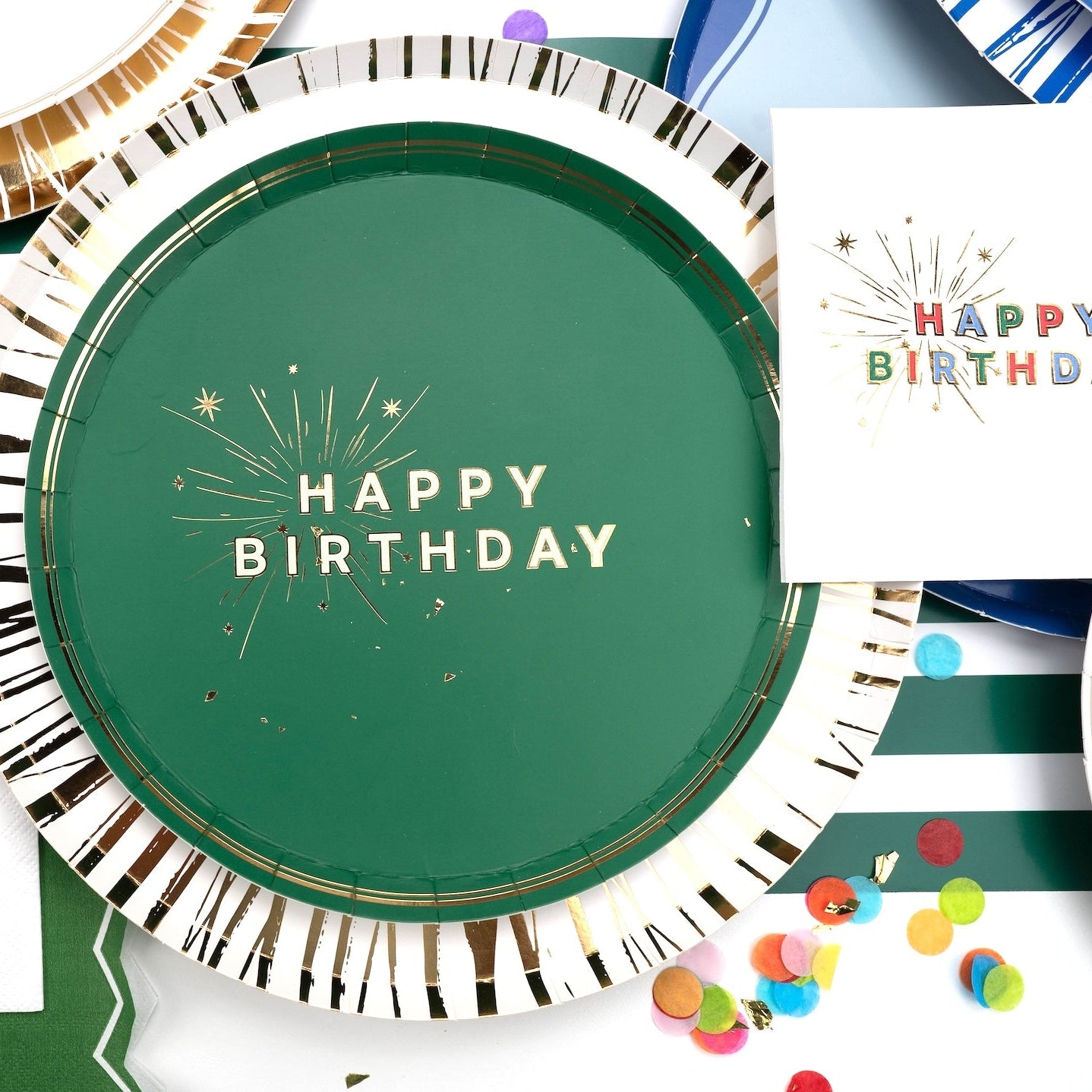Green Happy Birthday Dessert Plates