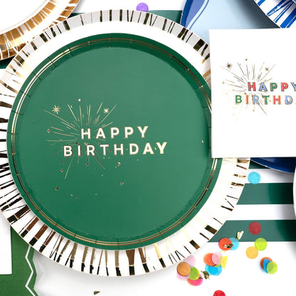 Green Happy Birthday Dessert Plates