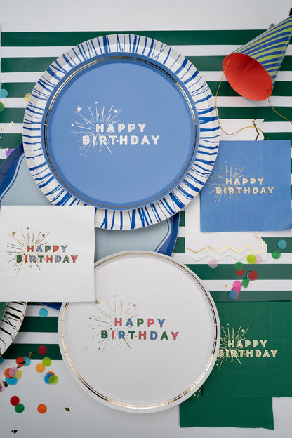 Blue Happy Birthday Dessert Plates