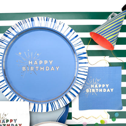 Blue Happy Birthday Dessert Plates