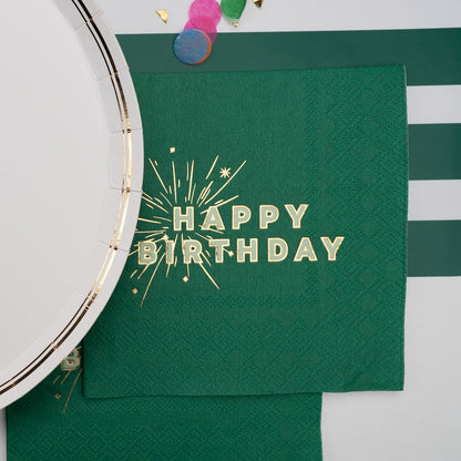 Green Happy Birthday Beverage Napkins