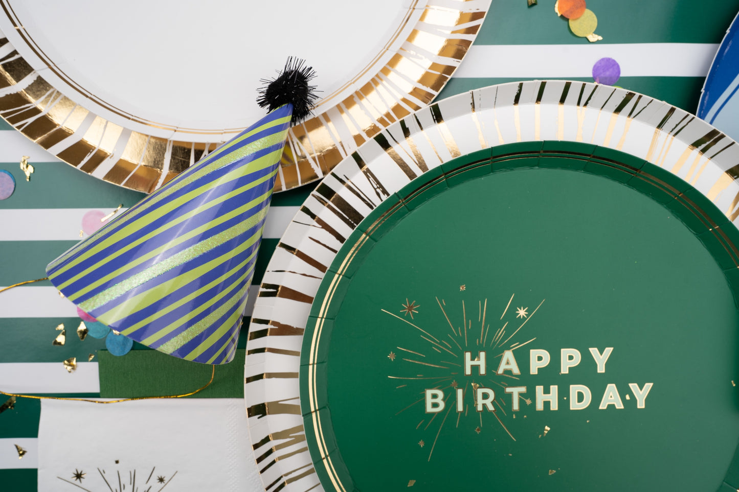 Green Happy Birthday Dessert Plates