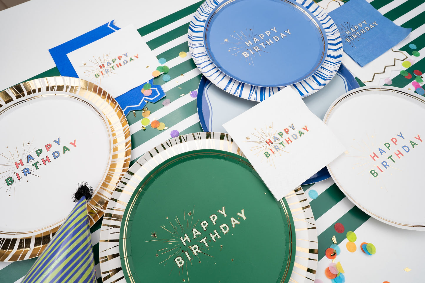 Green Happy Birthday Dessert Plates