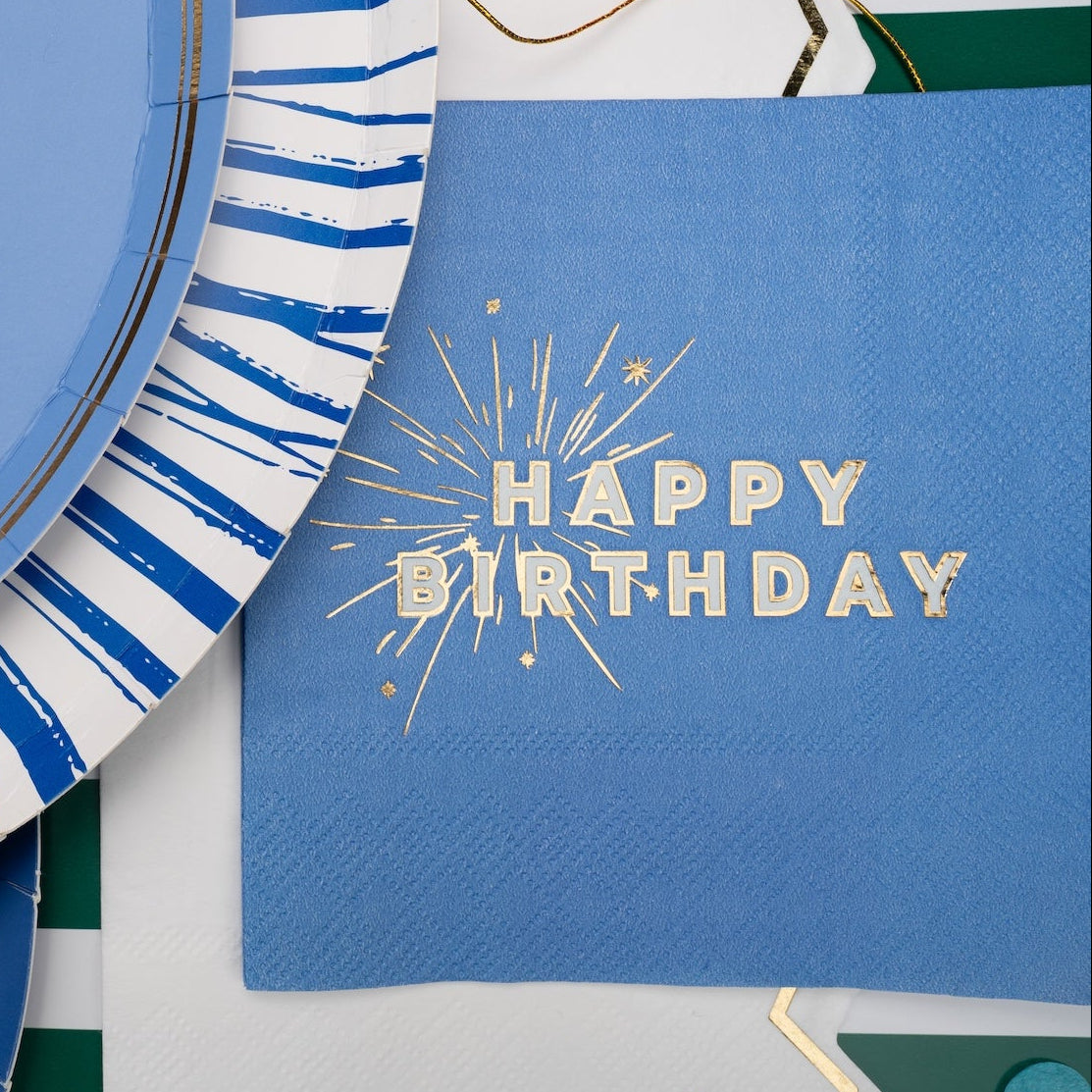Blue Happy Birthday Beverage Napkins