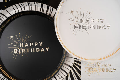 Black Happy Birthday Dessert Plates
