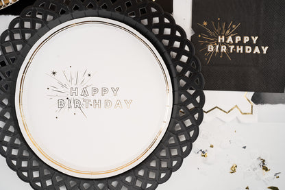White Happy Birthday Dessert Plates