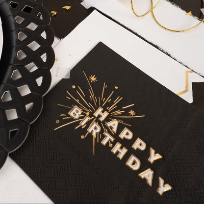 Black Happy Birthday Beverage Napkins