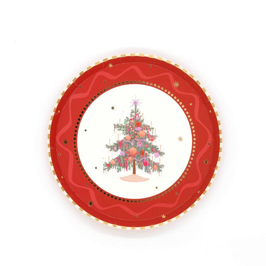 Red Vintage Christmas Tree Dessert Plates
