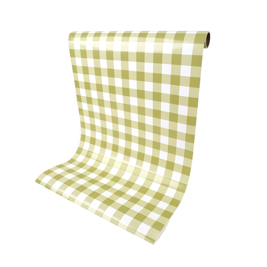 Gingham Olive Paper Table Runner