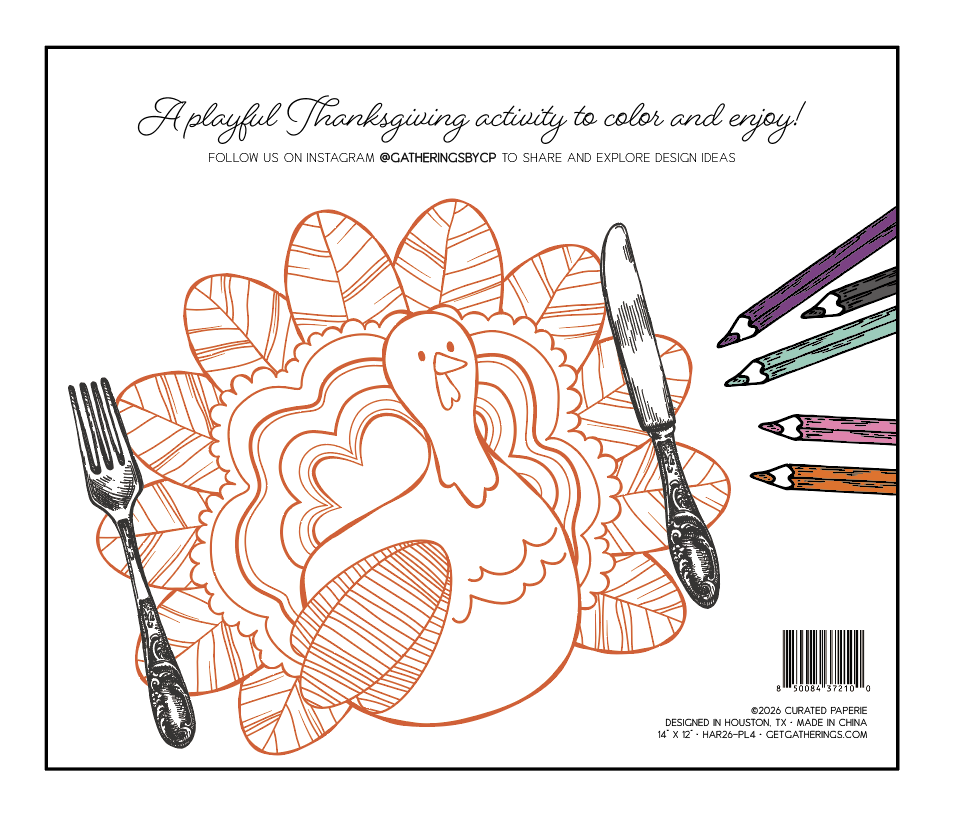 Thanksgiving Turkey Coloring Placemats