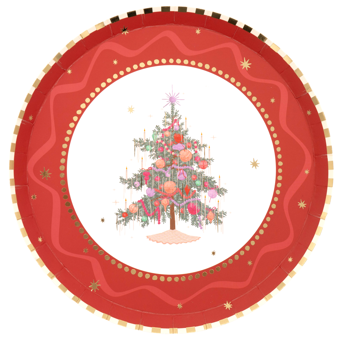 Red Vintage Christmas Tree Dessert Plates