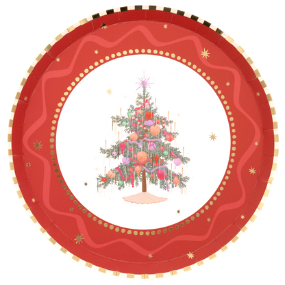 Red Vintage Christmas Tree Dessert Plates