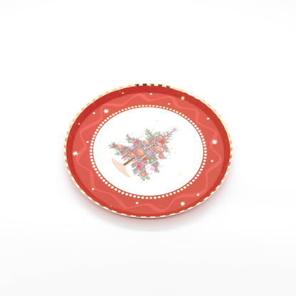 Red Vintage Christmas Tree Dessert Plates