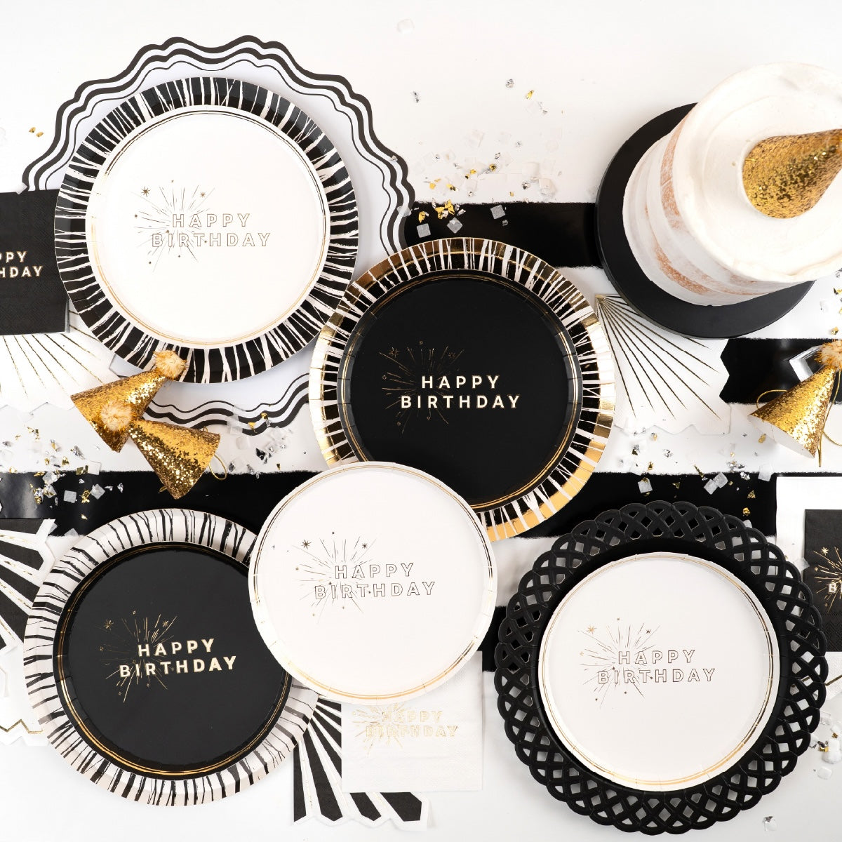 White Happy Birthday Dessert Plates