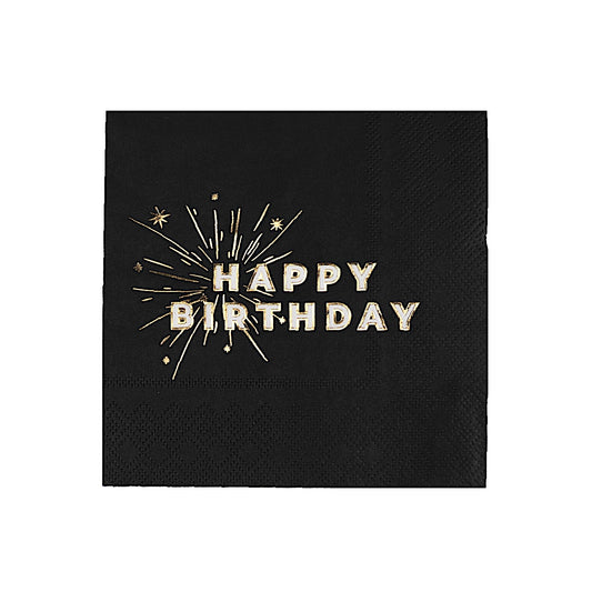 Black Happy Birthday Beverage Napkins