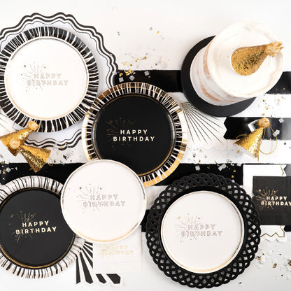 Black Happy Birthday Dessert Plates