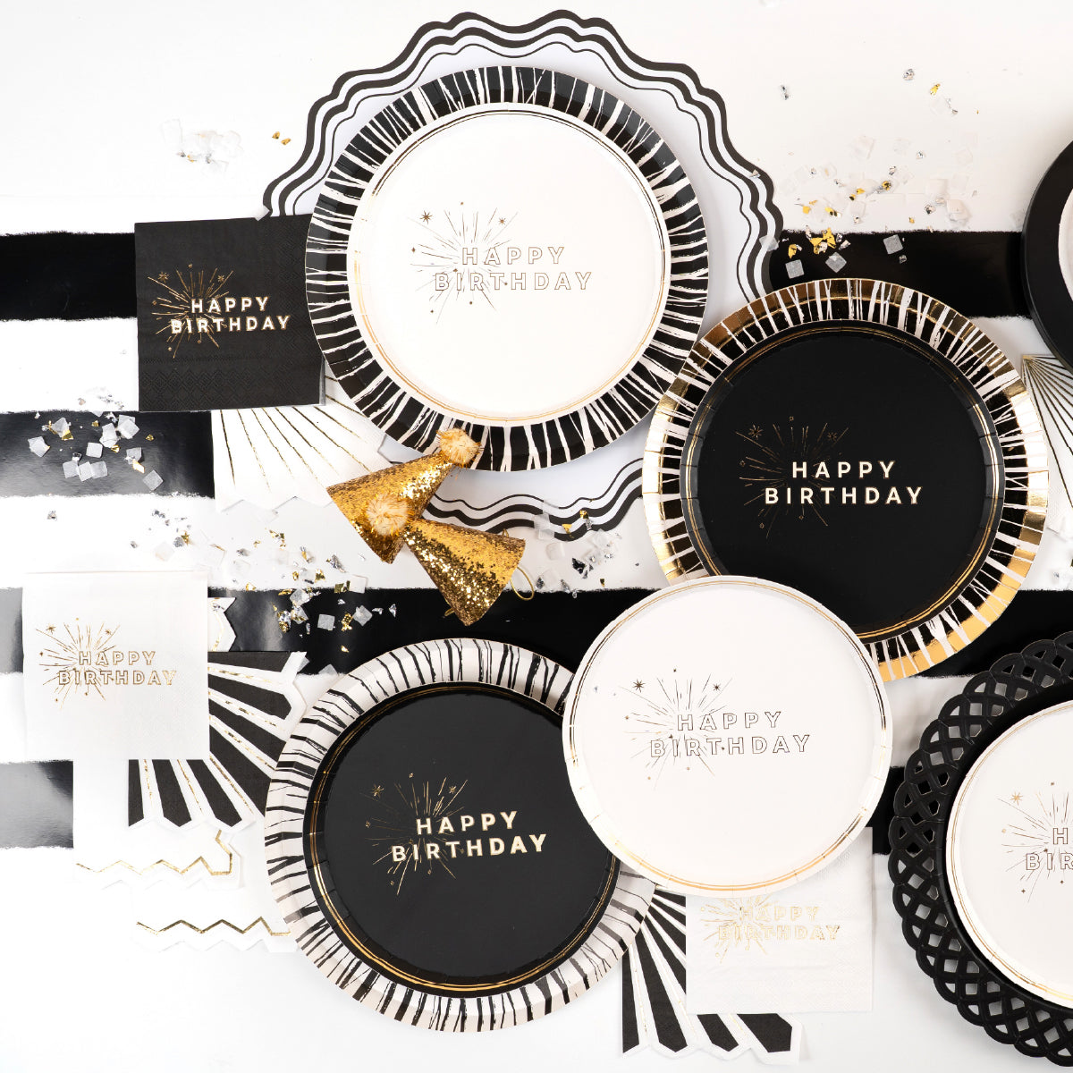 Black Happy Birthday Beverage Napkins