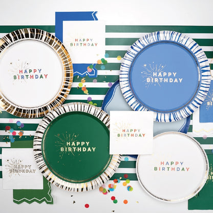 Green Happy Birthday Dessert Plates