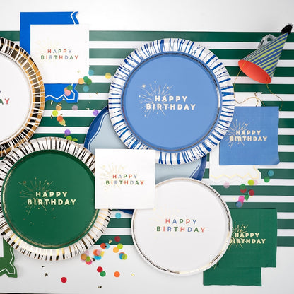 Blue Happy Birthday Dessert Plates