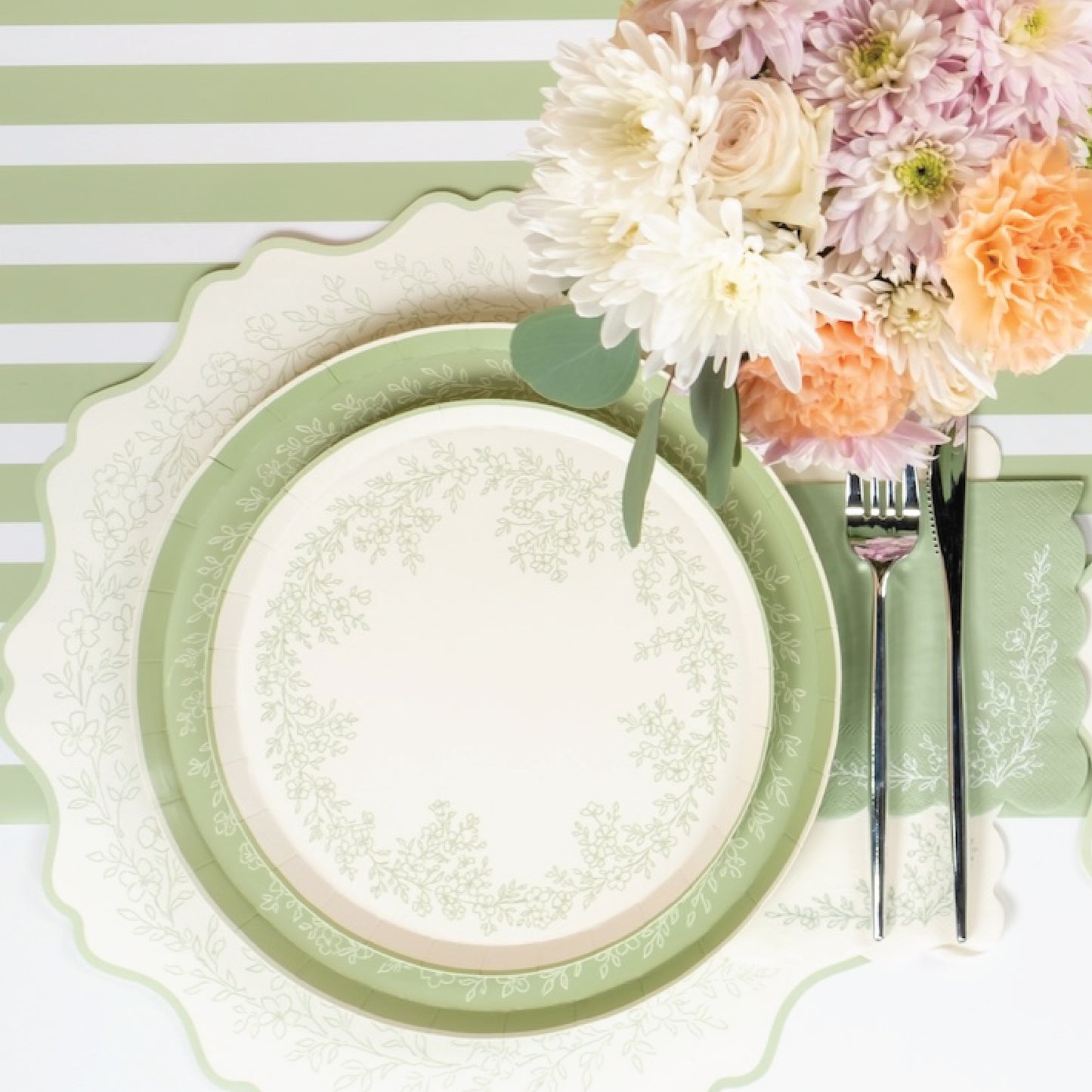 Floral Elegance Sage Dinner Plates