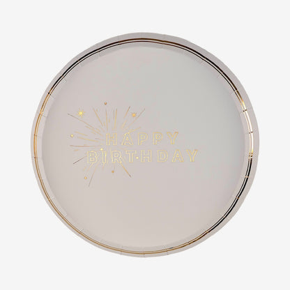 White Happy Birthday Dessert Plates