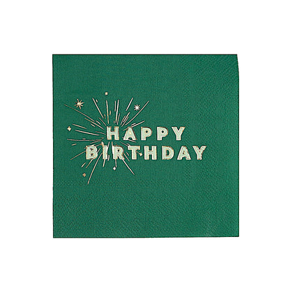 Green Happy Birthday Beverage Napkins