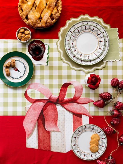 Gingham Olive Paper Table Runner